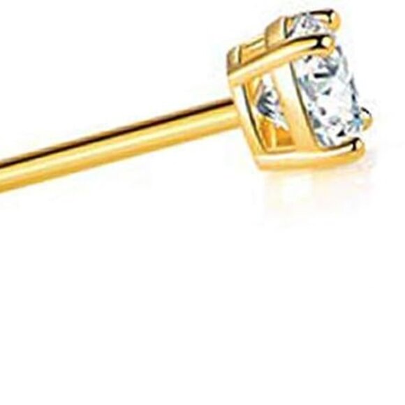 Other - Solid 14k Yellow Gold Solitaire Round Cubic Zirconia CZ Stud Earrings with 14k G